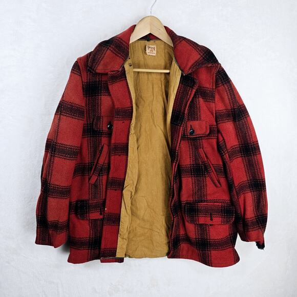 Vintage King-o-Wear Hunting Jacket Wool Mackinaw Red Buffalo Plaid Medium - Picture 6 of 12